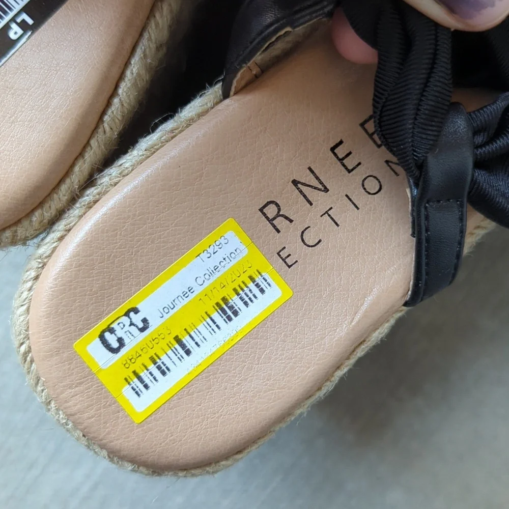 Journee Collection Women's Black Tie‎ Espadrilles Beach Wedge Heels Size  7.5